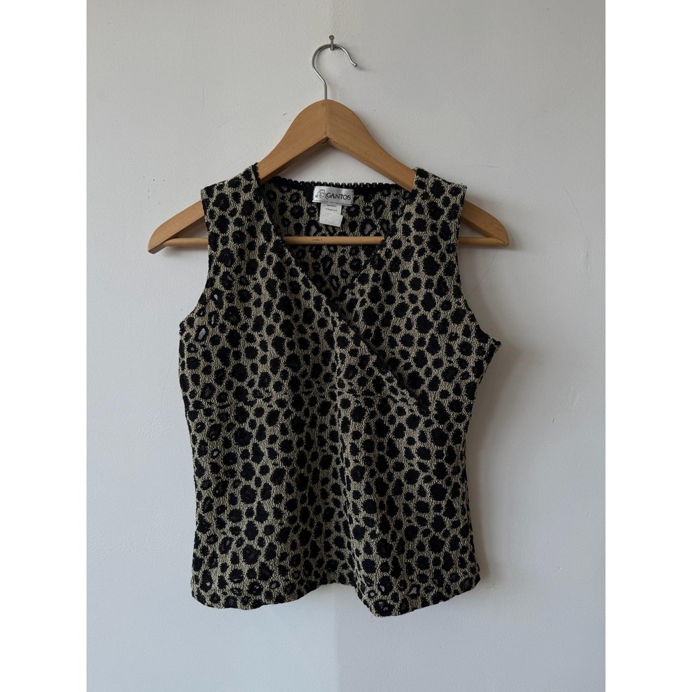 Vintage‎ Gantos Top Womens Medium Black Gold Sleeveless Tank Blouse Made USA 90s